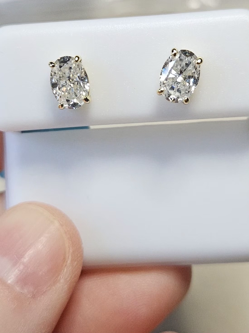 Classic 14K Yellow Gold Over Sterling Silver Moissanite Oval Stud Earrings - Picture 5 of 6